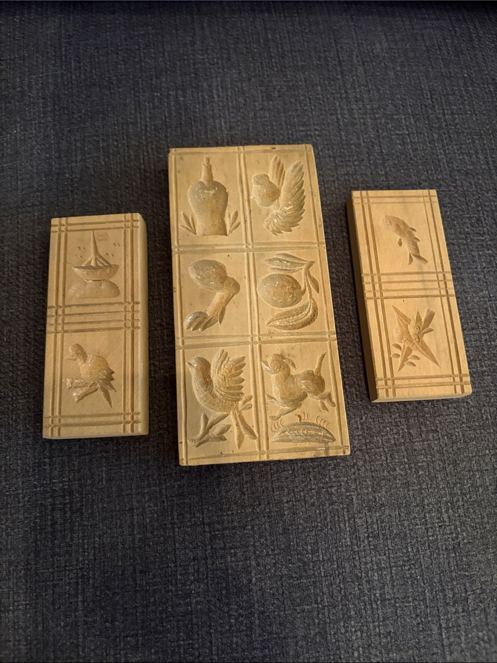 Vintage Hand-Carved Wooden Springerle Cookie Molds / Butter Stamps - Set of 3